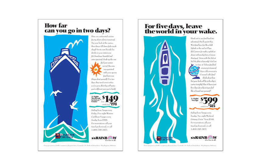 Full page newspaper ads & illustrations | Starlite Cruises, SS Rainbow