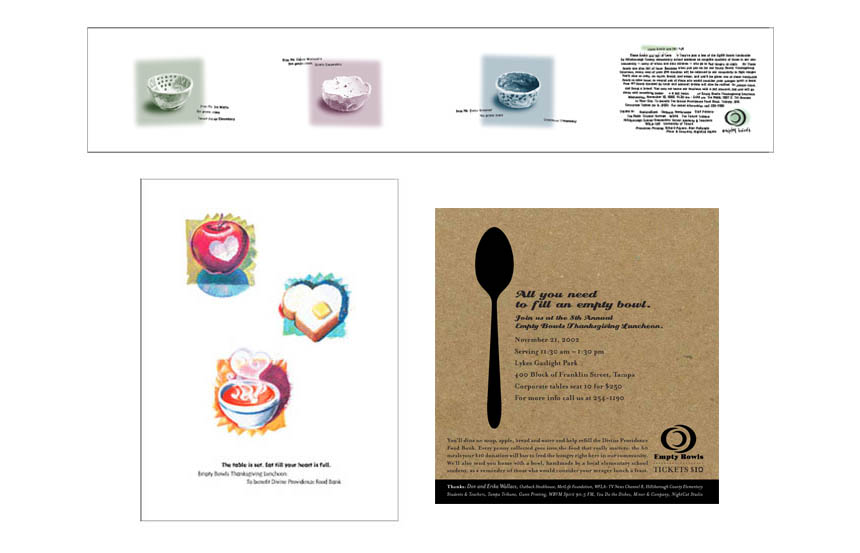 Invitations and posters, various years | Empty Bowls fundraiser | Divine Providence Food Bank (now America’s Second Harvest)