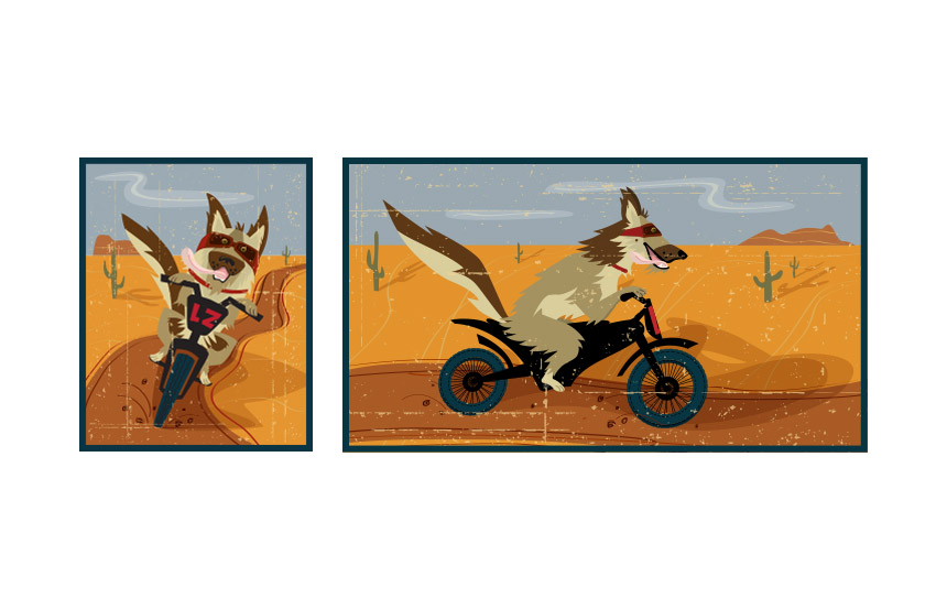 Desert Dawg iIllustrations that were then animated for a short video | Lazydays RV Center, Tucson
