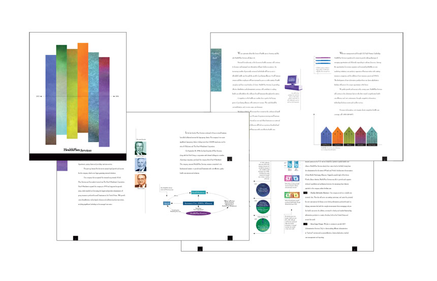 Cover and several spreads of report announcing plans to go public | HealthPlan Services 