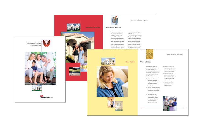Cover and several spreads of brochure for newhomes.com, a web site for finding new homes on-line | NewHomes.com