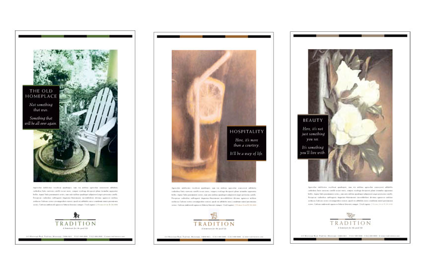 Full page newspaper ads for a master-planned community in the country in Mississippi | Tradition